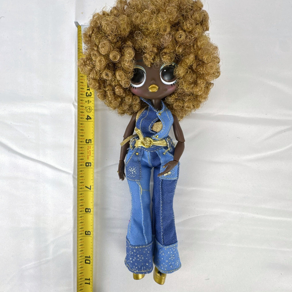 MGA L.O.L. Surprise! O.M.G. Series 3 Da Boss 10-inch doll in patchwork denim jumpsuit with blonde afro