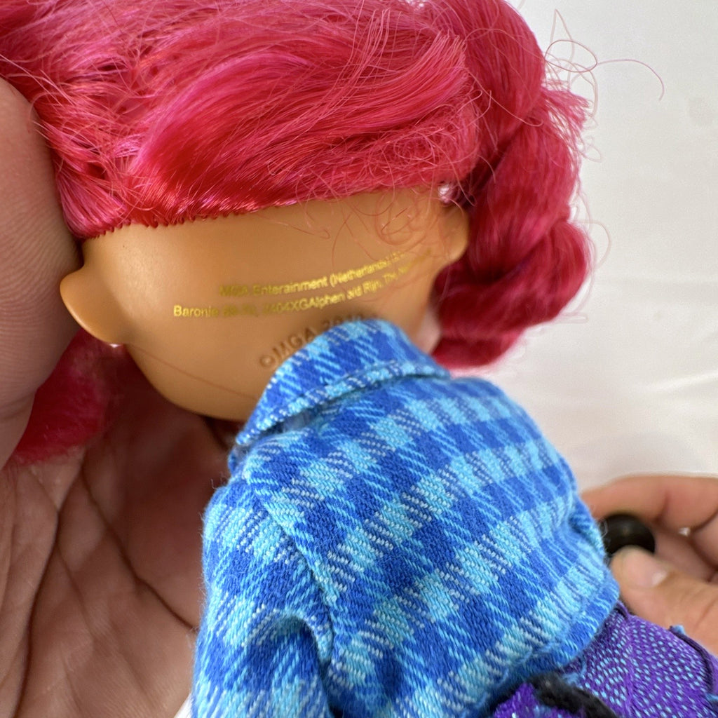 MGA L.O.L. Surprise! O.M.G. Downtown B.B. 10-inch doll with pink curly hair in blue plaid jacket and purple pants