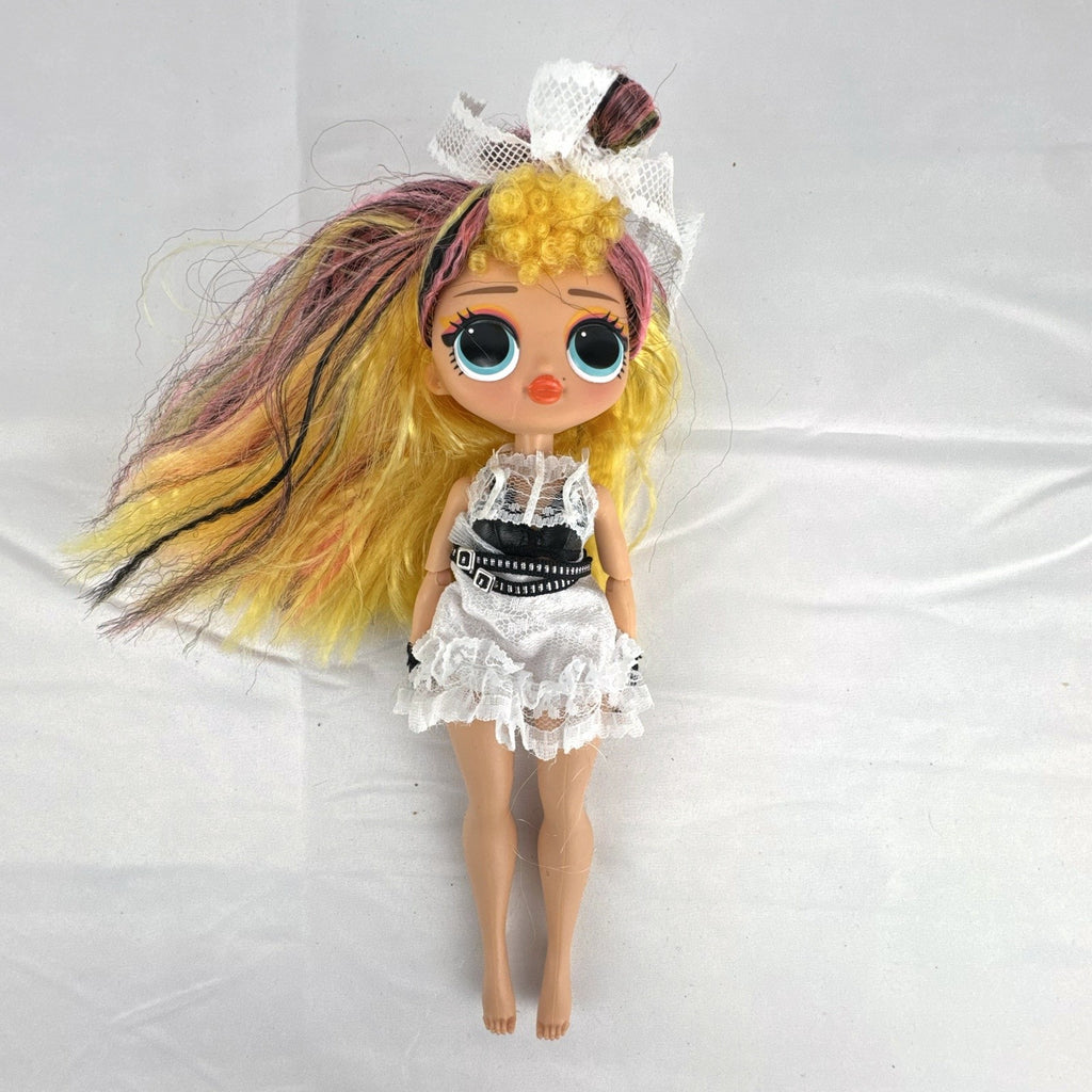 MGA L.O.L. Surprise! O.M.G. Remix Pop B.B. 10-inch fashion doll in white lace dress with tricolor hair