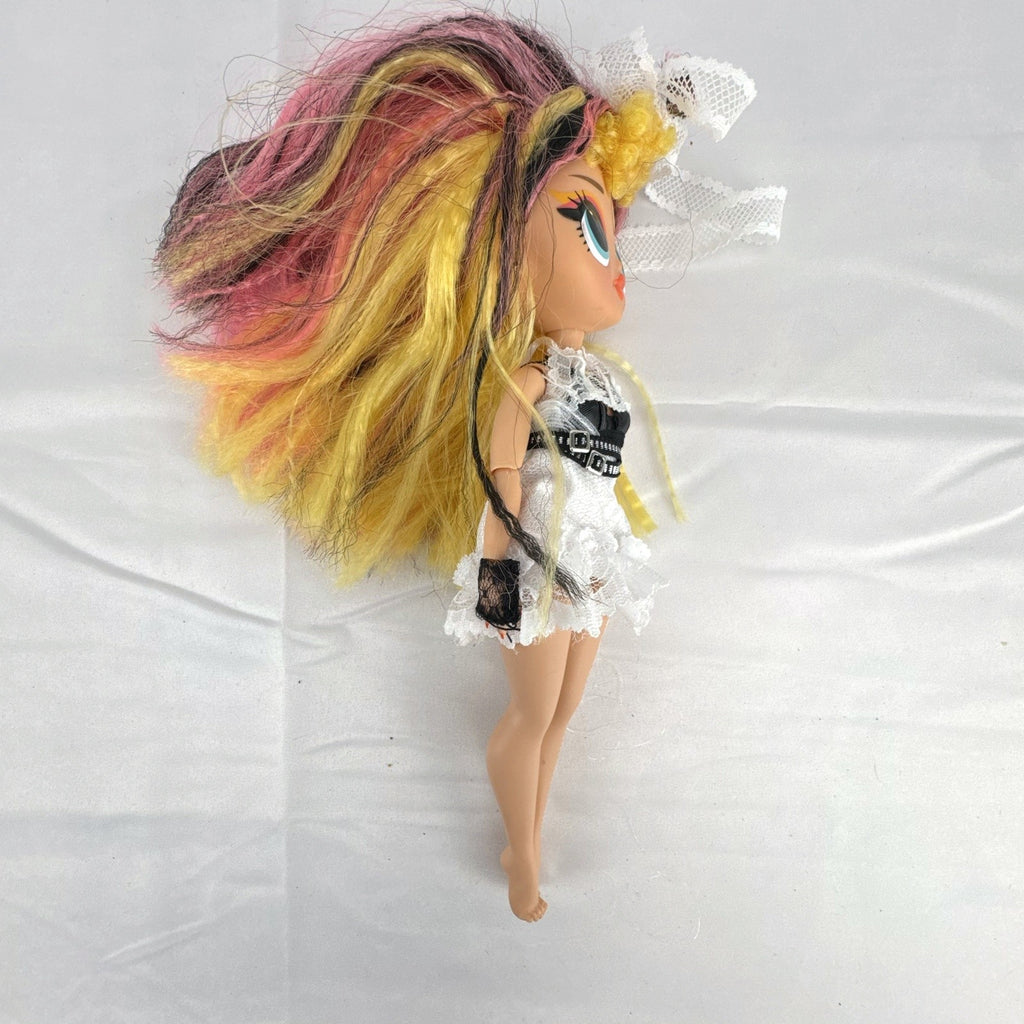 MGA L.O.L. Surprise! O.M.G. Remix Pop B.B. 10-inch fashion doll in white lace dress with tricolor hair