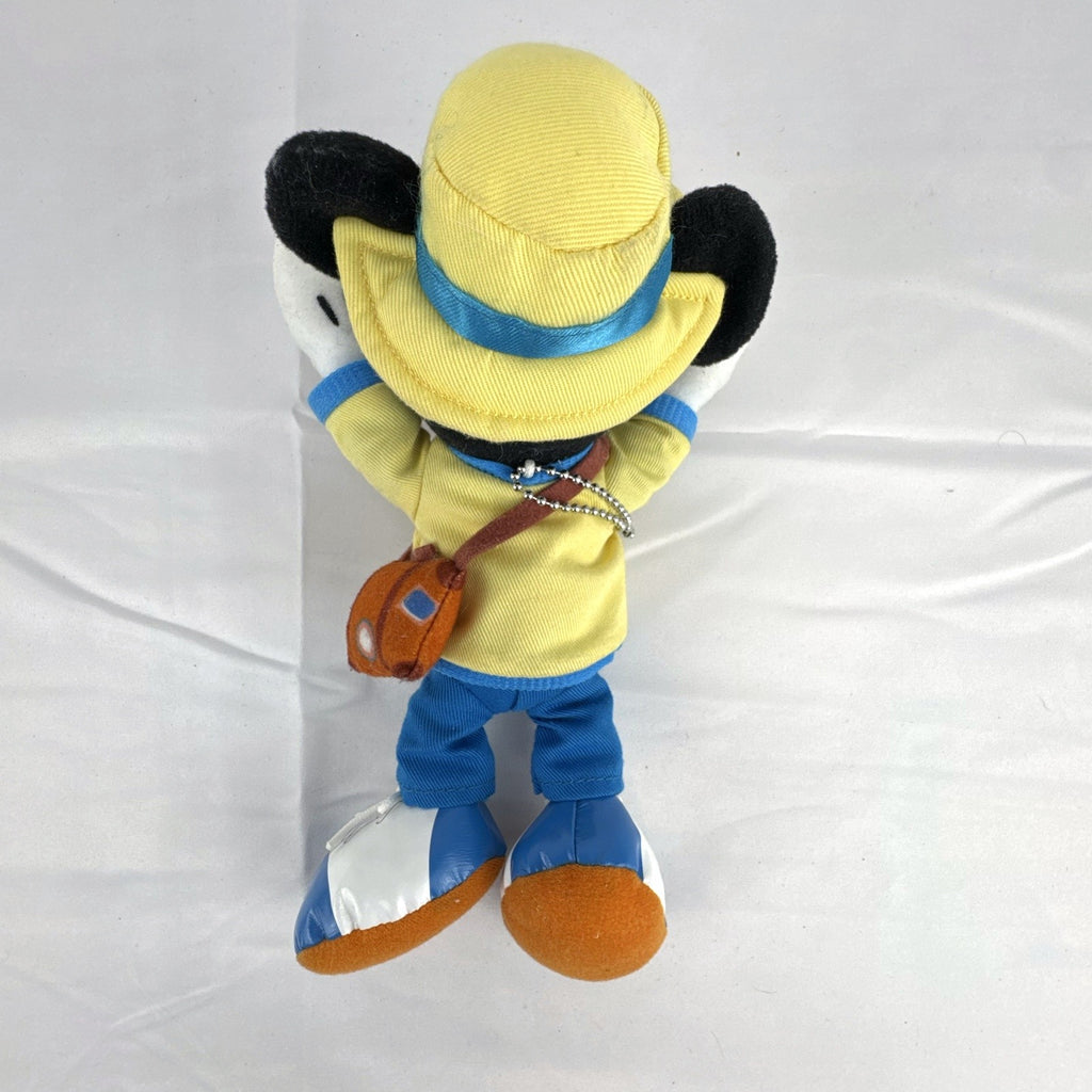 Tokyo Disney Resort Vacation Packages Mickey Mouse 9.5 inch plush keychain with hand clips in yellow travel outfit