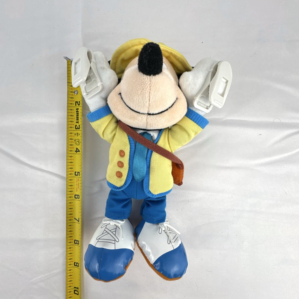 Tokyo Disney Resort Vacation Packages Mickey Mouse 9.5 inch plush keychain with hand clips in yellow travel outfit
