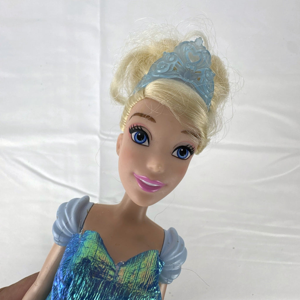Disney Princess Cinderella 12-inch fashion doll wearing an iridescent blue ball gown and matching tiara