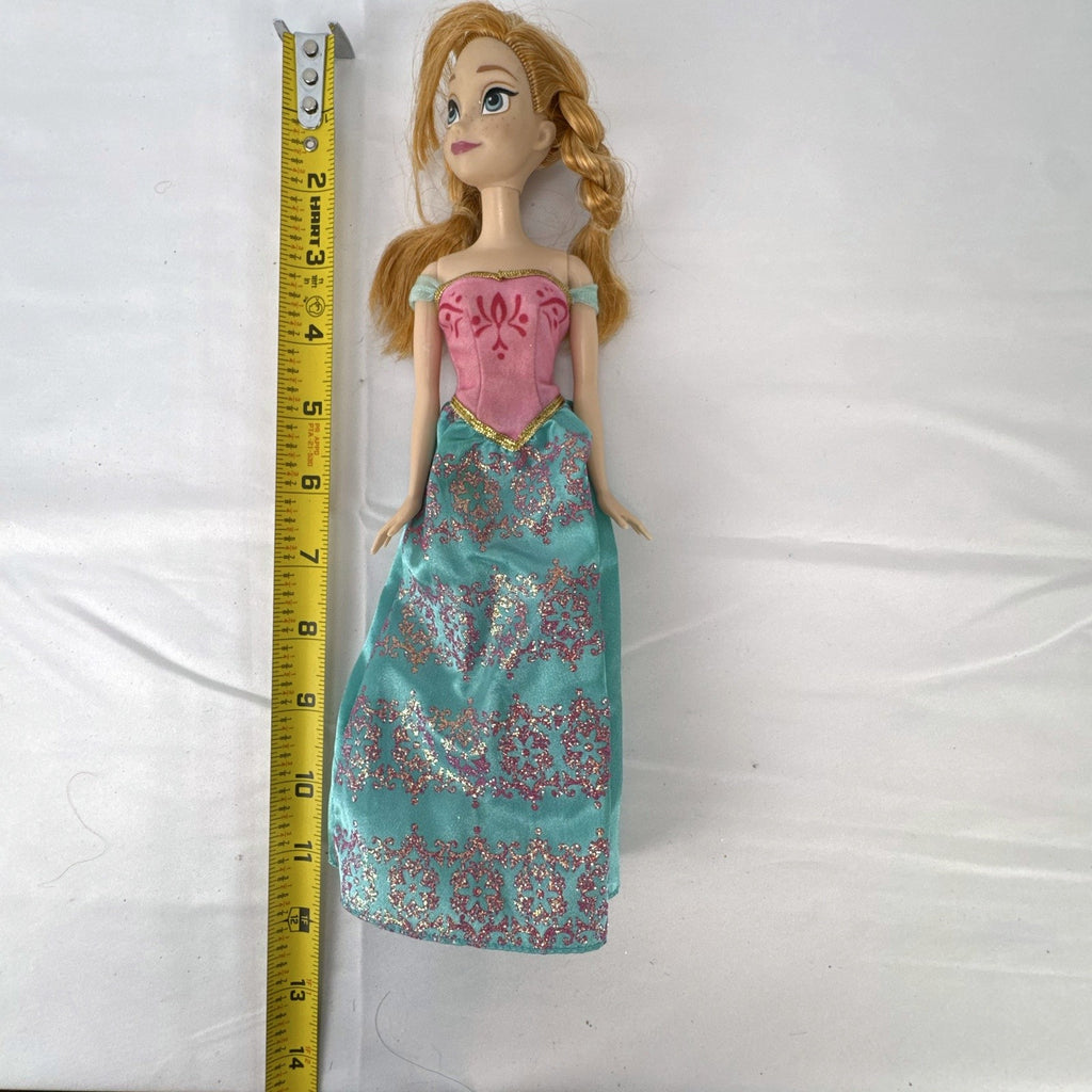 Mattel Disney Frozen 11-inch Princess Anna doll in pink and teal glitter dress with braided hair