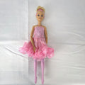 Mattel Barbie 12-inch articulated ballerina doll wearing a pink ruffled tutu dress with blonde bun hair.