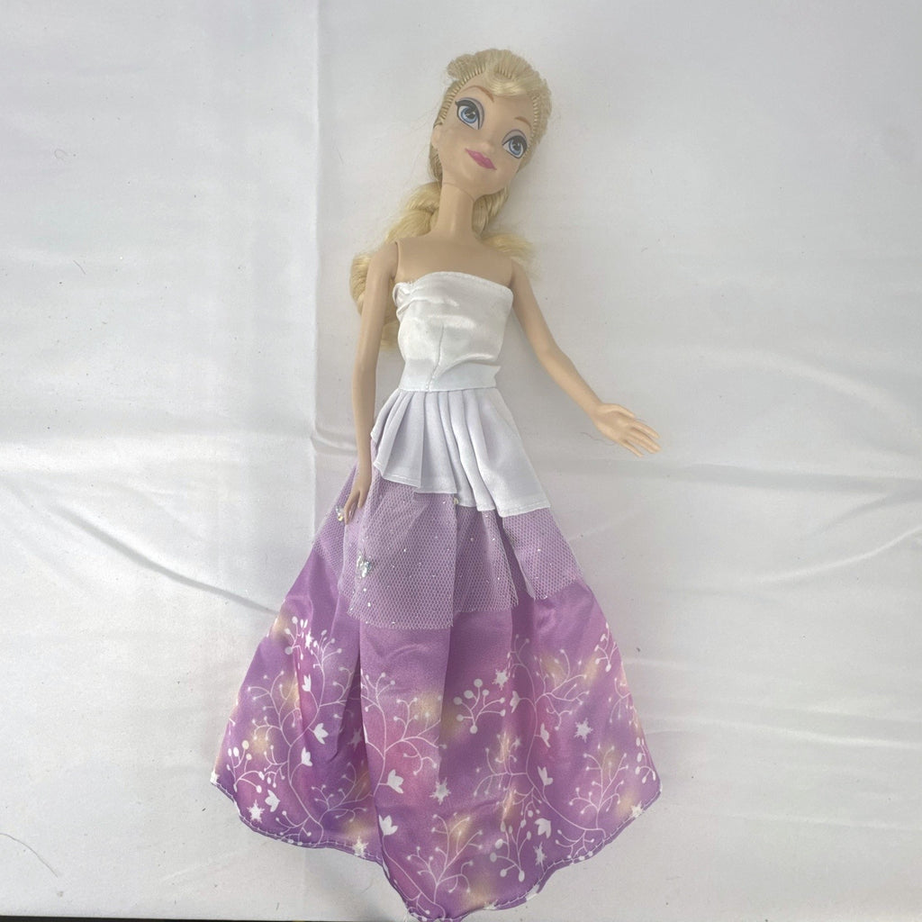 Mattel Disney Frozen Elsa 11-inch fashion doll with blonde braid in purple floral dress and heels