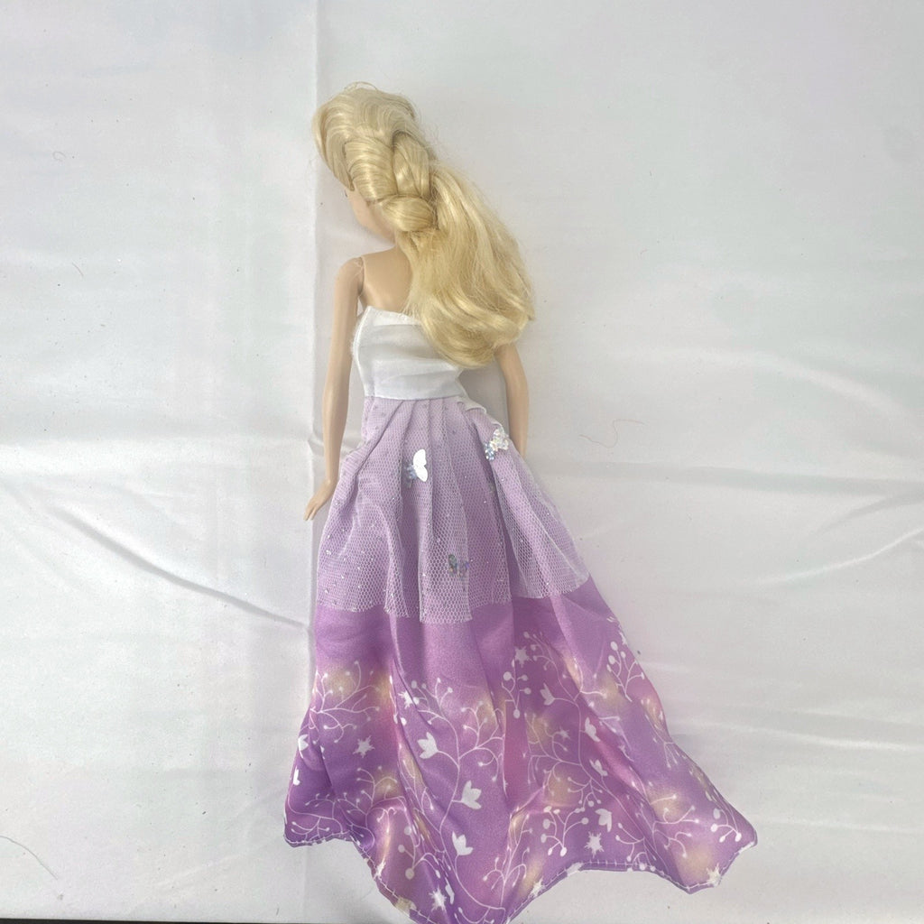 Mattel Disney Frozen Elsa 11-inch fashion doll with blonde braid in purple floral dress and heels