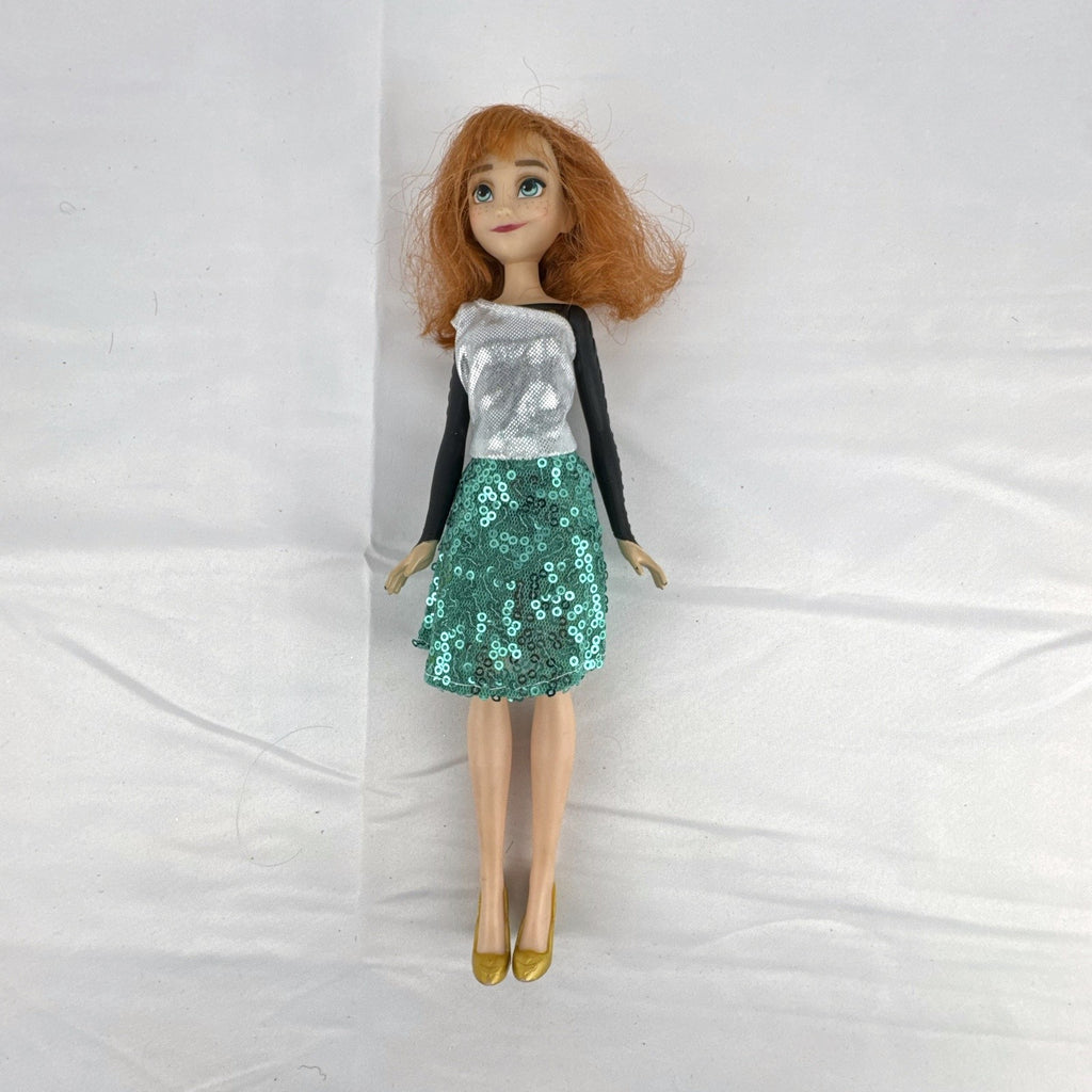 Hasbro Disney Frozen Style Series 11-inch Anna doll wearing a sequin dress and gold heels