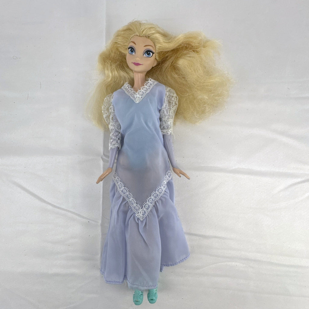 Mattel Disney Frozen Elsa 11-inch fashion doll wearing a purple lace gown and teal shoes.