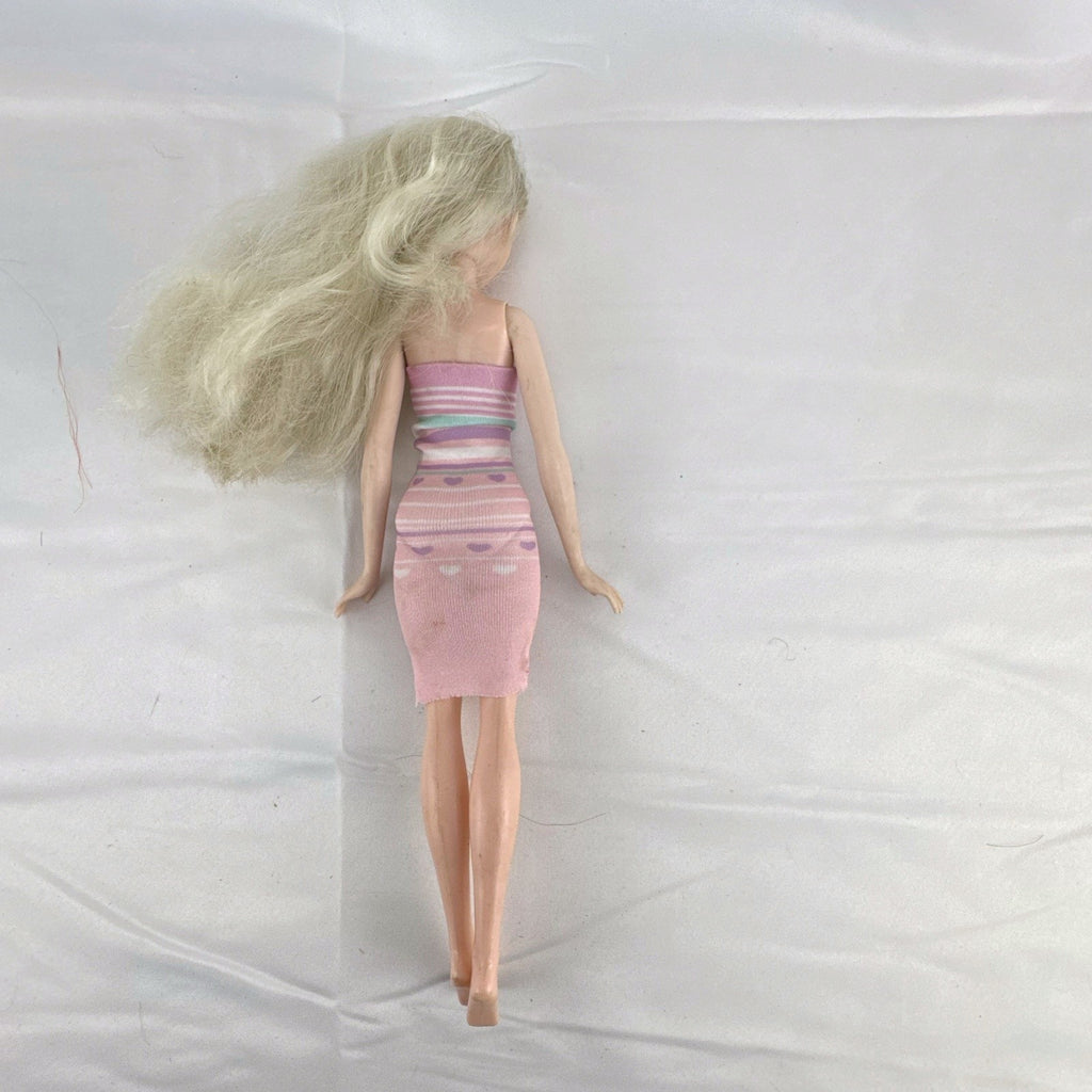 Disney Frozen Elsa 11-inch fashion doll with blonde hair wearing a pink striped heart dress