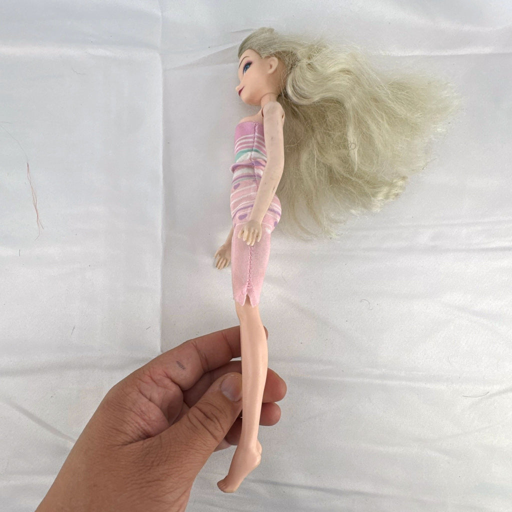 Disney Frozen Elsa 11-inch fashion doll with blonde hair wearing a pink striped heart dress