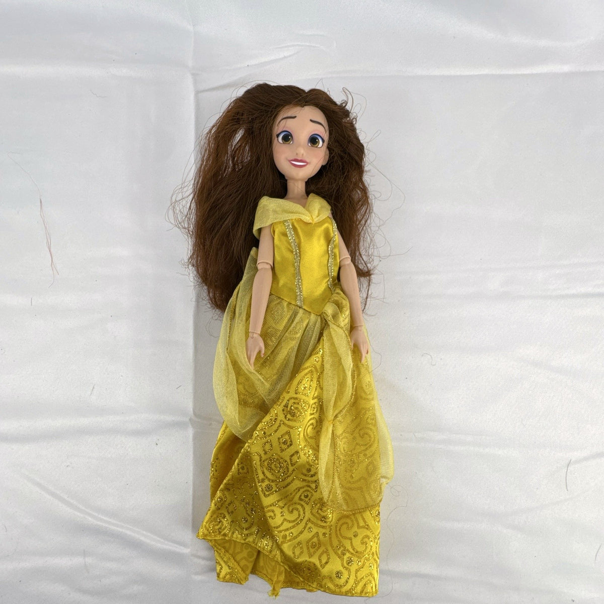 Disney Princess Belle 11-inch articulated fashion doll in yellow glitter ball gown