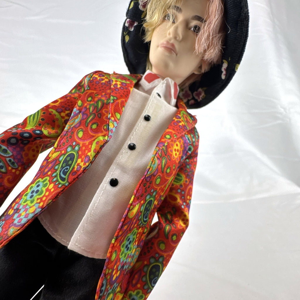 Mattel BTS V Kim Taehyung 11-inch Idol fashion doll wearing paisley suit and bucket hat