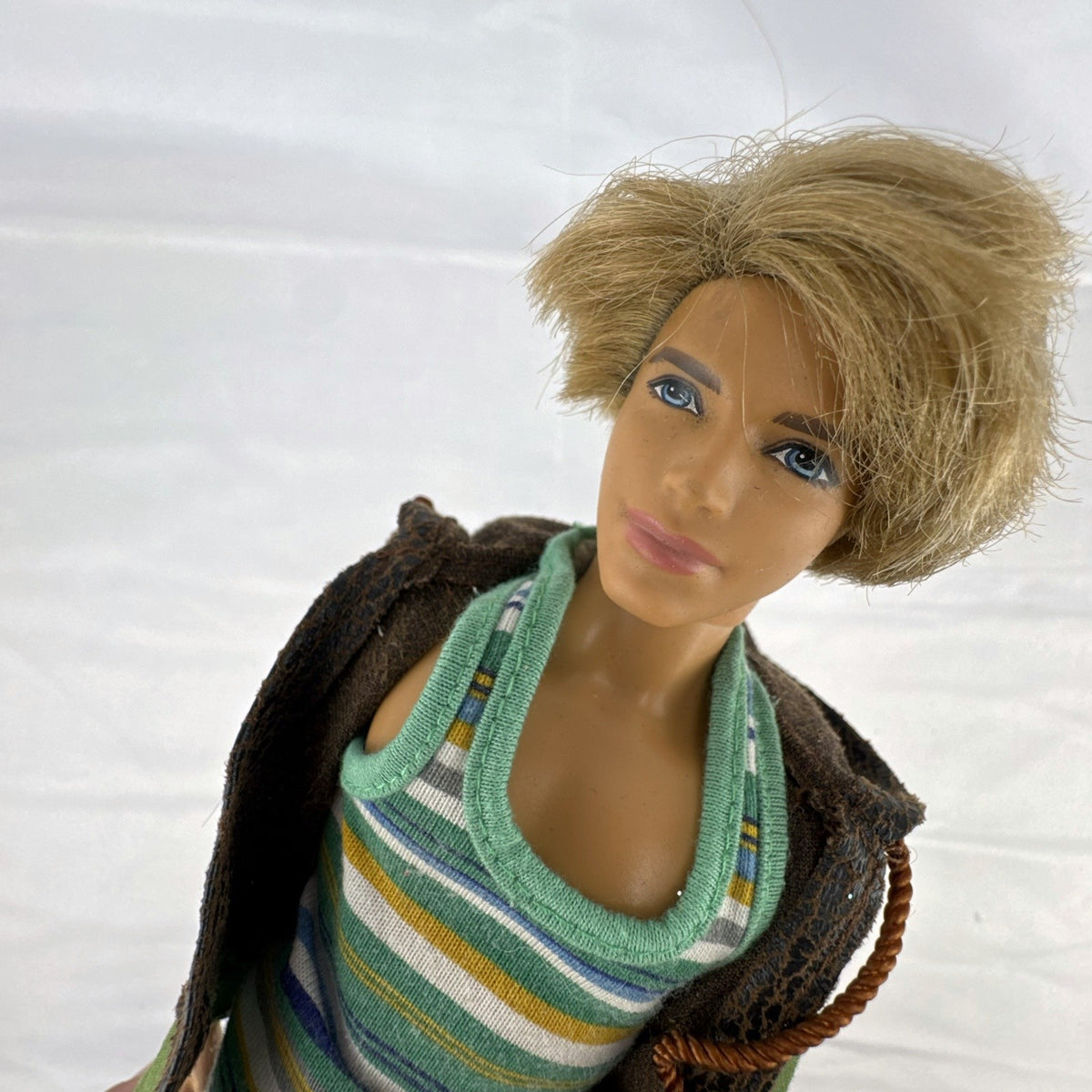 Mattel 2009 Ken 12-inch fashion doll with rooted blonde hair wearing a layered jacket and denim pants