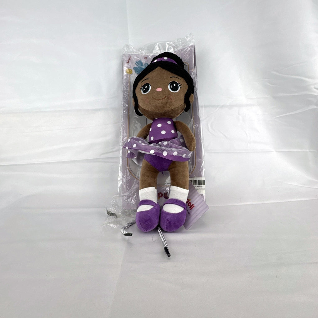 iFrodoll African American ballerina plush doll in purple polka dot outfit with tulle skirt
