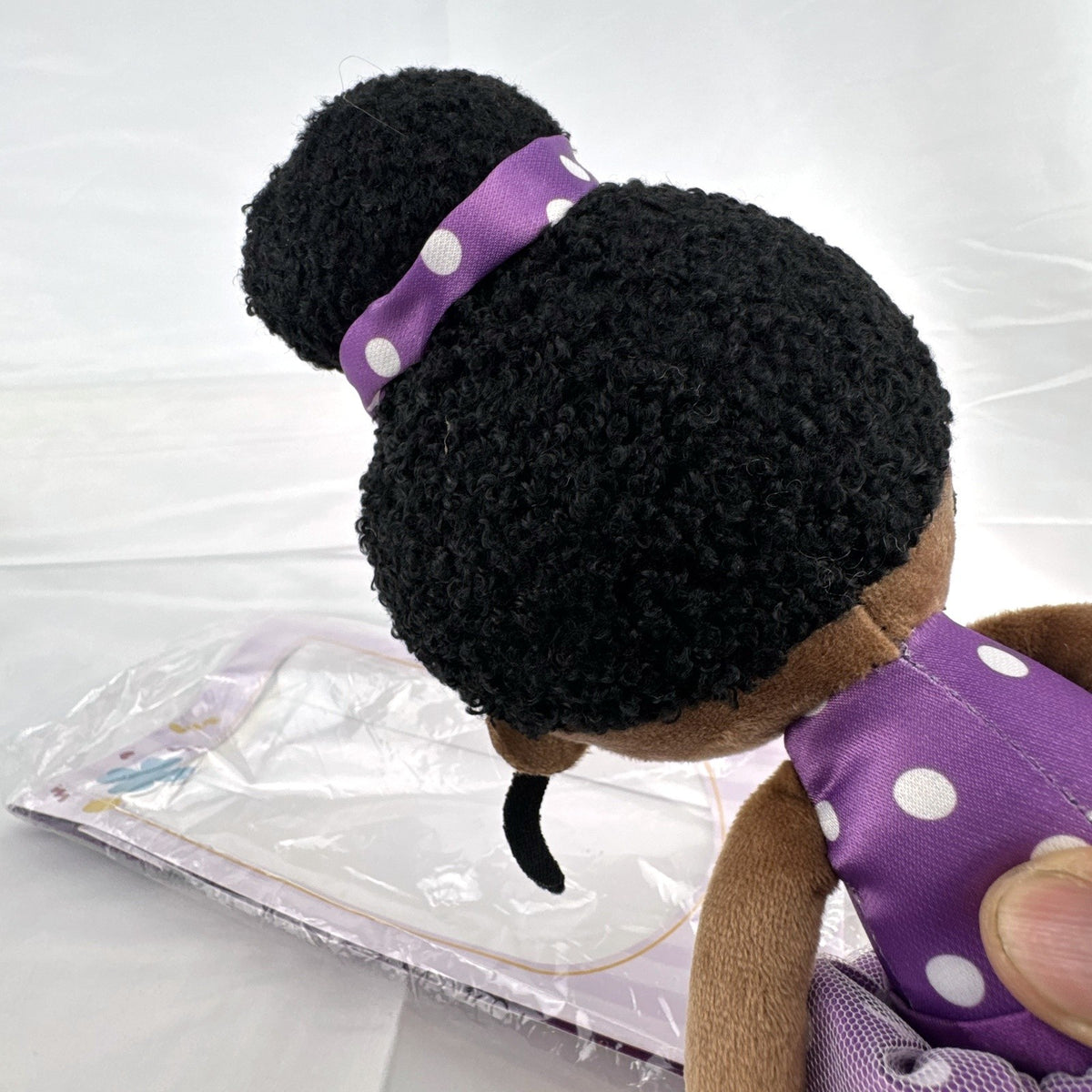 iFrodoll African American ballerina plush doll in purple polka dot outfit with tulle skirt