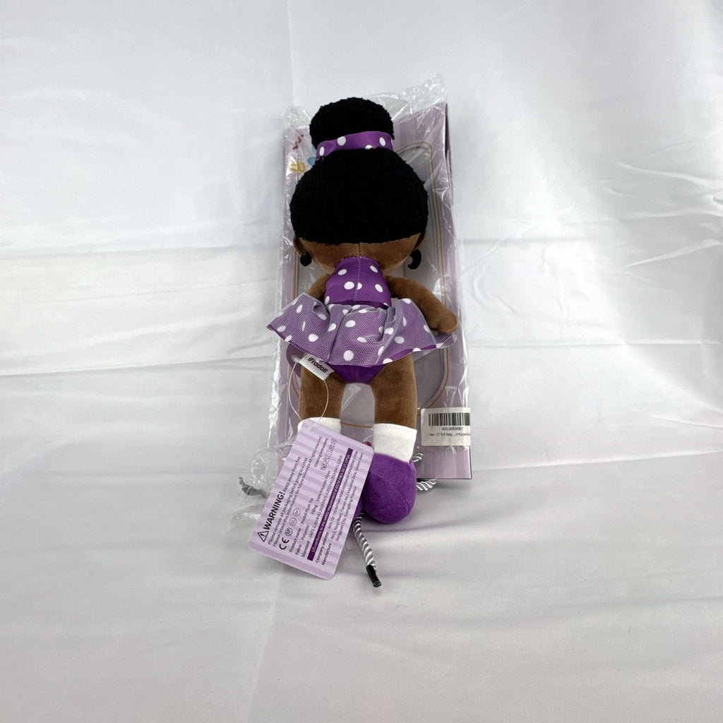 iFrodoll African American ballerina plush doll in purple polka dot outfit with tulle skirt