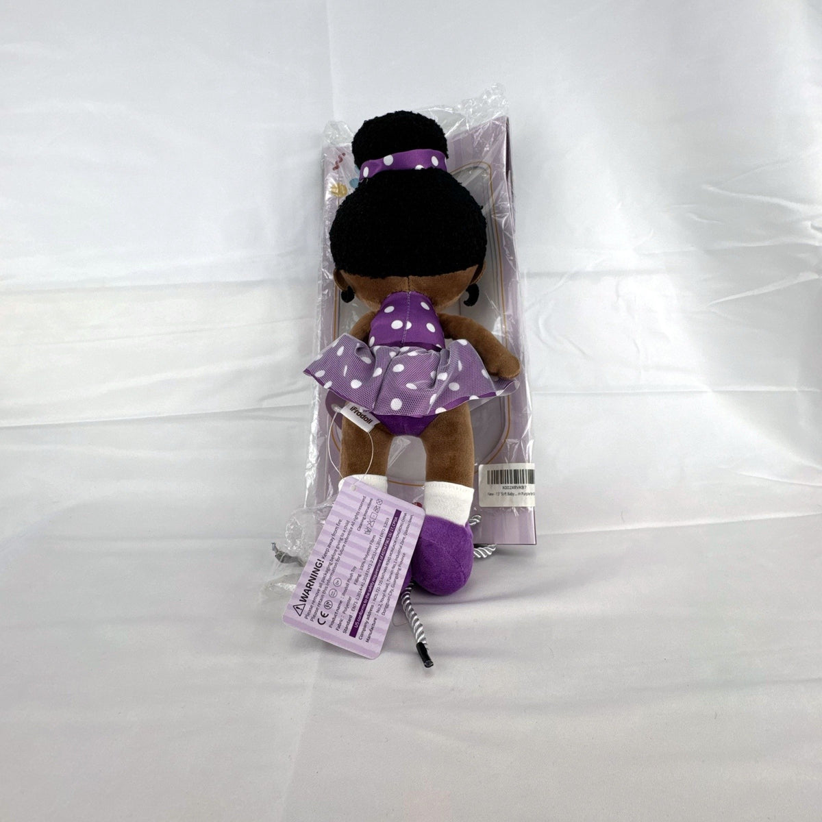 iFrodoll African American ballerina plush doll in purple polka dot outfit with tulle skirt