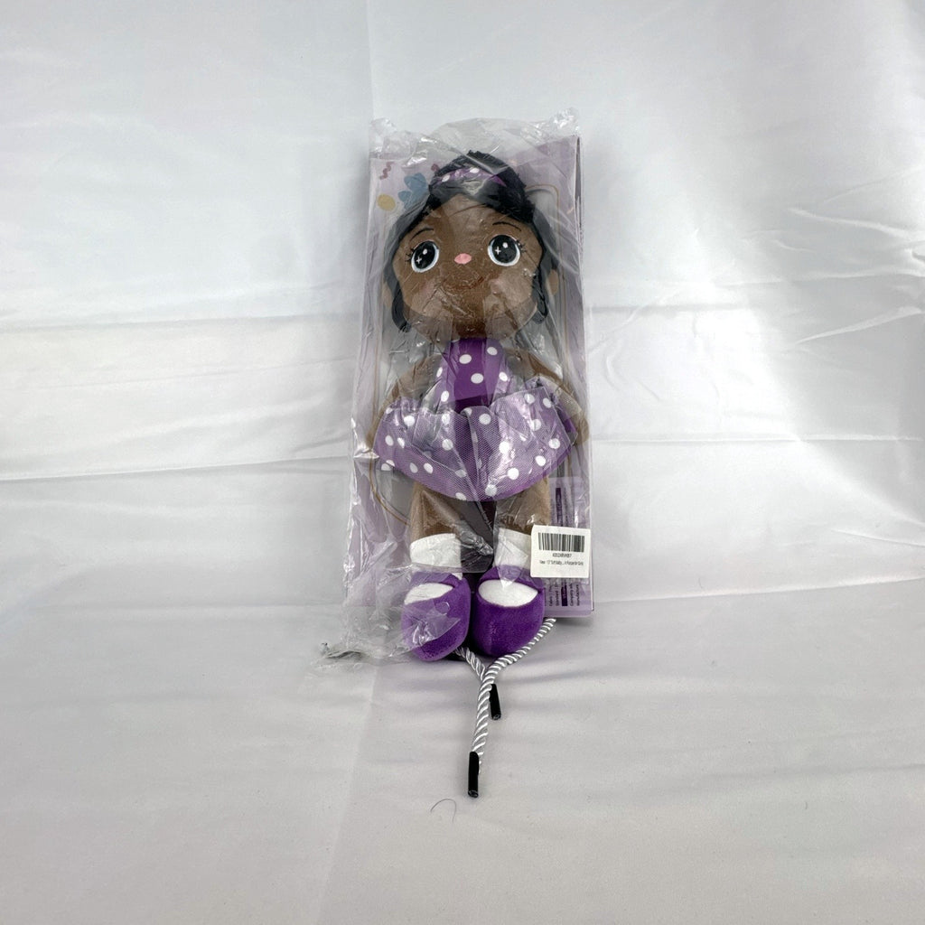 iFrodoll African American ballerina plush doll in purple polka dot outfit with tulle skirt