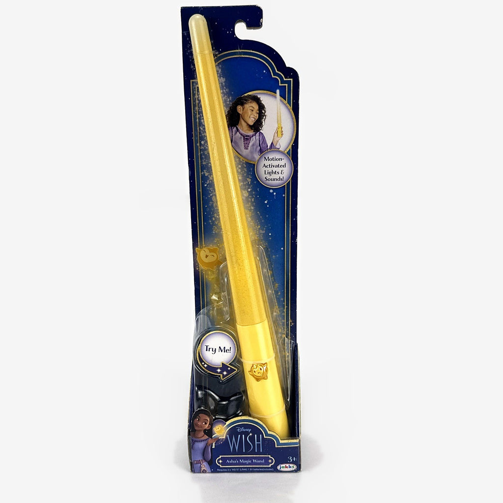 Disney Wish Asha's Magic Wand toy by Jakks Pacific with motion-activated lights and sounds in original packaging.