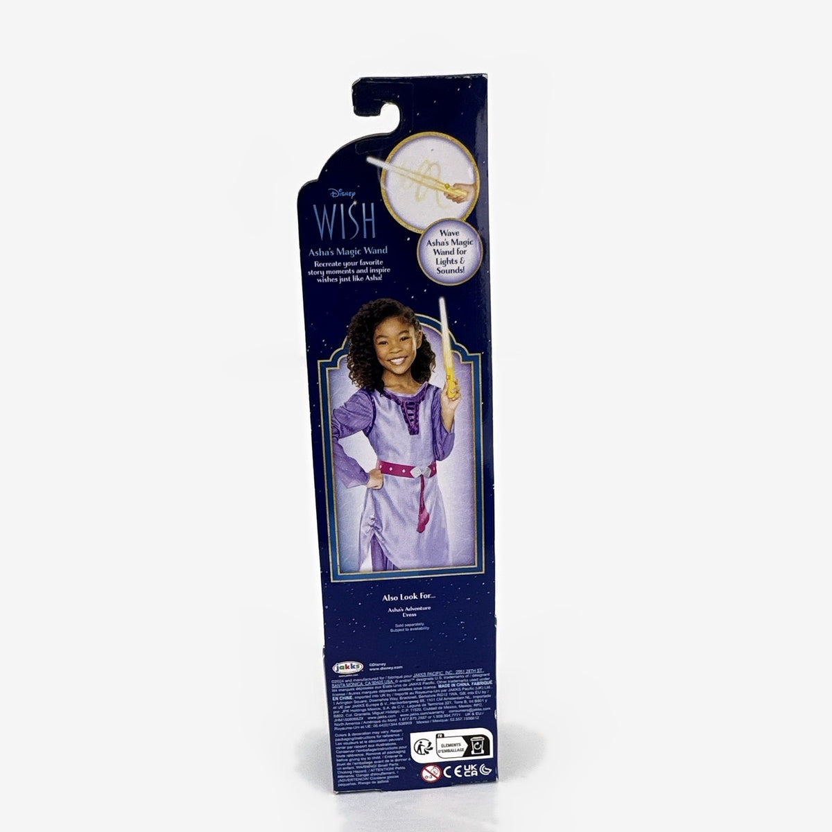 Disney Wish Asha's Magic Wand toy by Jakks Pacific with motion-activated lights and sounds in original packaging.