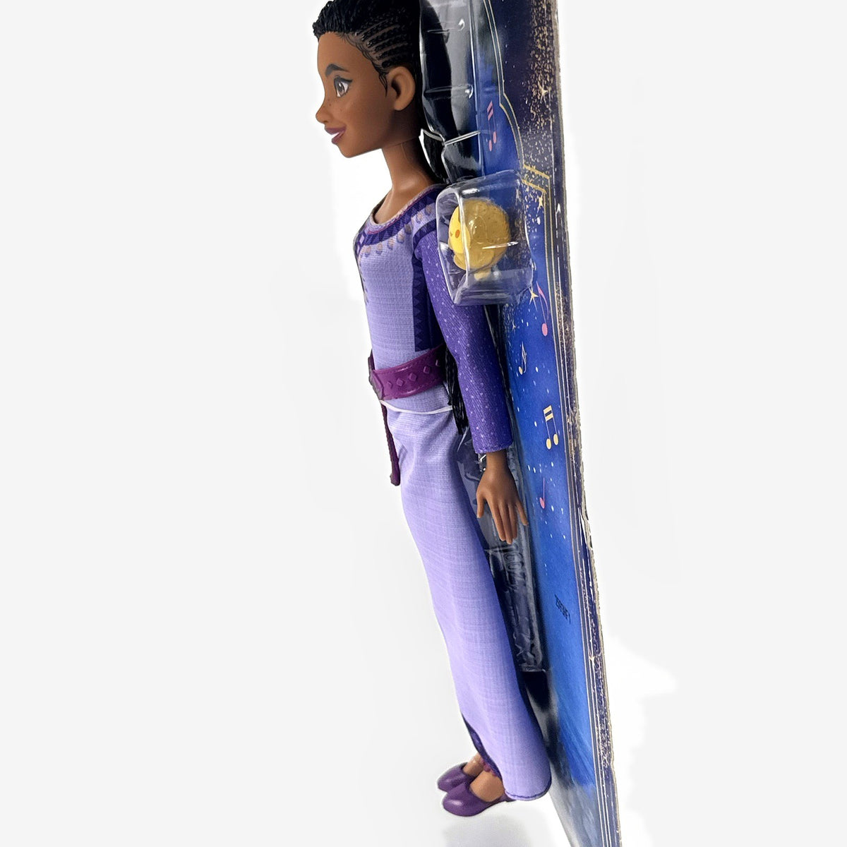 Mattel Disney Wish singing Asha 11-inch fashion doll in purple gown with yellow Star figure in original packaging