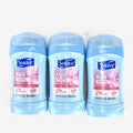 Three-pack of Suave invisible solid travel size powder antiperspirant deodorant sticks.