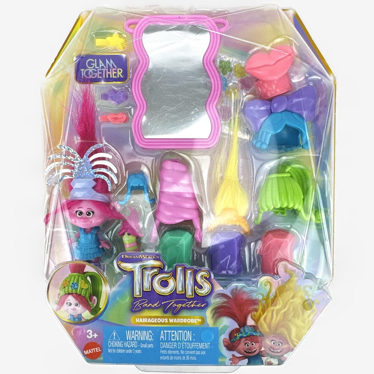Mattel Trolls Hairageous Wardrobe playset in box with Queen Poppy doll and interchangeable hair