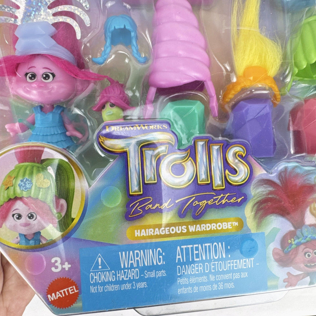 Mattel Trolls Hairageous Wardrobe playset in box with Queen Poppy doll and interchangeable hair