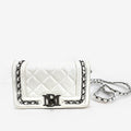 Badgley Mischka white quilted faux leather crossbody bag with gunmetal chain strap