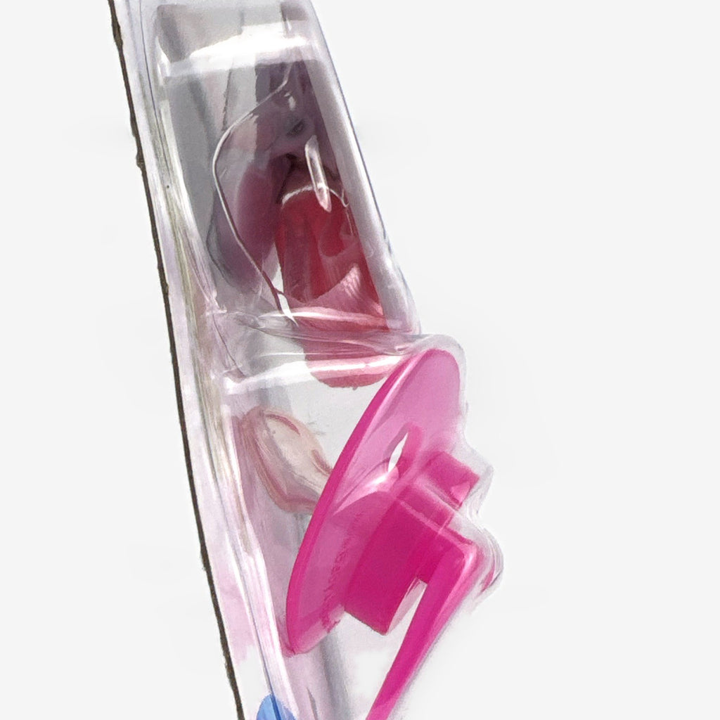 Baby King 2-pack pink Princess pacifiers with matching clip holders in unopened packaging.