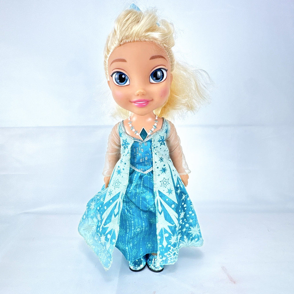 Jakks Pacific Disney Frozen Snow Glow Elsa 14-inch toddler doll wearing ice gown and glitter shoes