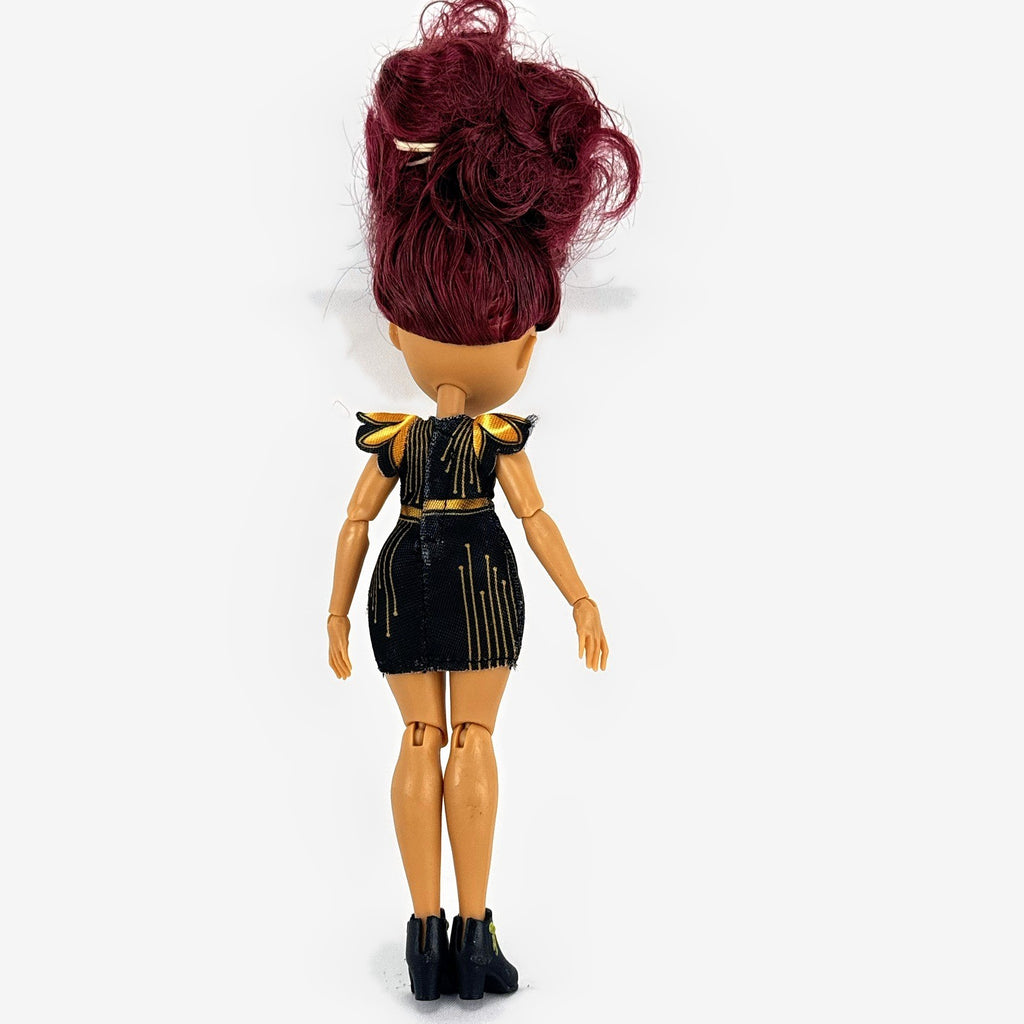 Moose Toys FailFix Dance Stylz fashion doll wearing black and gold dress with burgundy updo