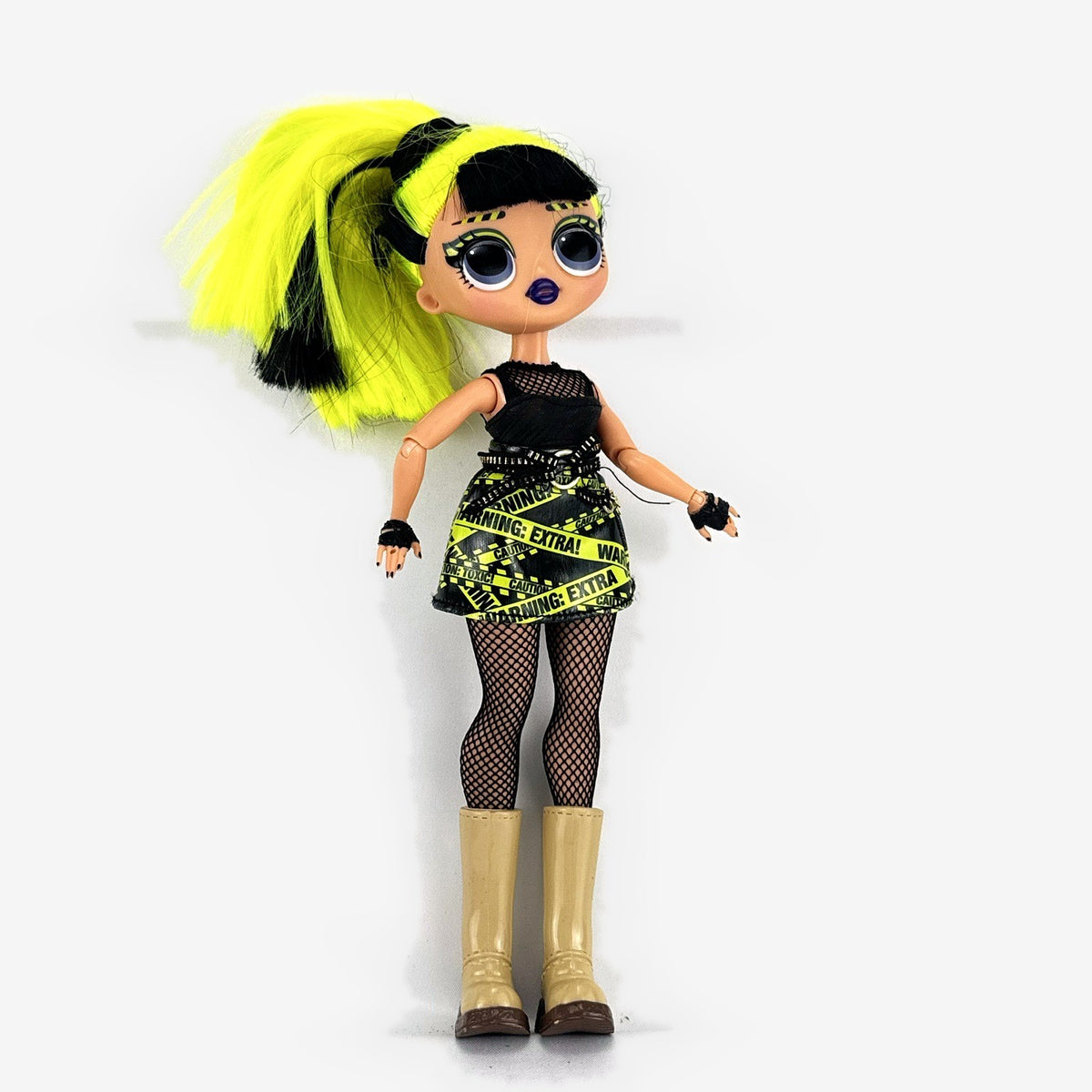 MGA L.O.L. Surprise! OMG Remix Bhad Gurl 10-inch fashion doll with neon yellow hair and caution tape outfit