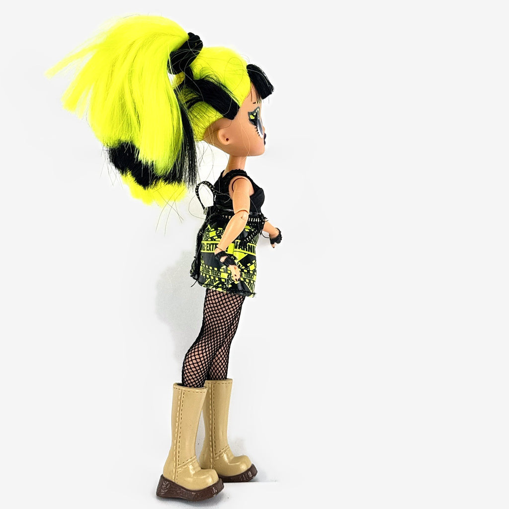 MGA L.O.L. Surprise! OMG Remix Bhad Gurl 10-inch fashion doll with neon yellow hair and caution tape outfit