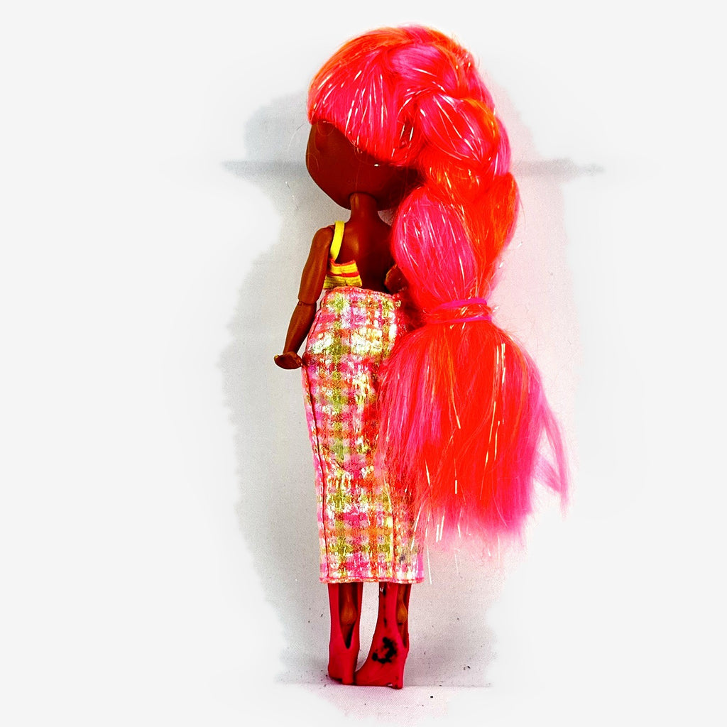 MGA L.O.L. Surprise! O.M.G. Lights Dazzle 10-inch doll in neon two-piece outfit with pink wedge boots