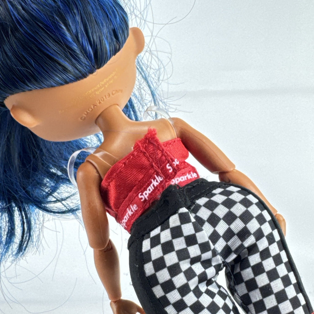 MGA L.O.L. Surprise! O.M.G. Downtown B.B. fashion doll with high blue ponytail and checkered shorts