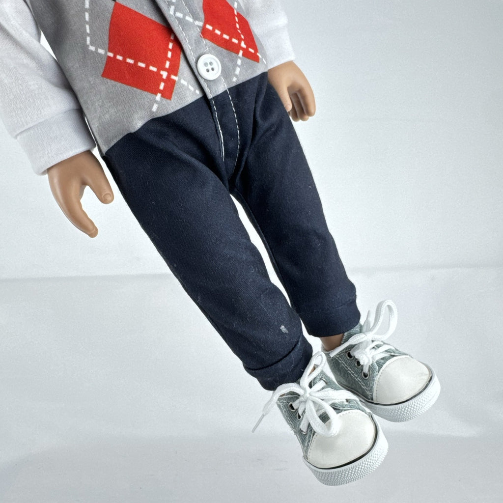 Cititoy 18-inch boy doll with green eyes wearing a knit beanie and argyle vest outfit
