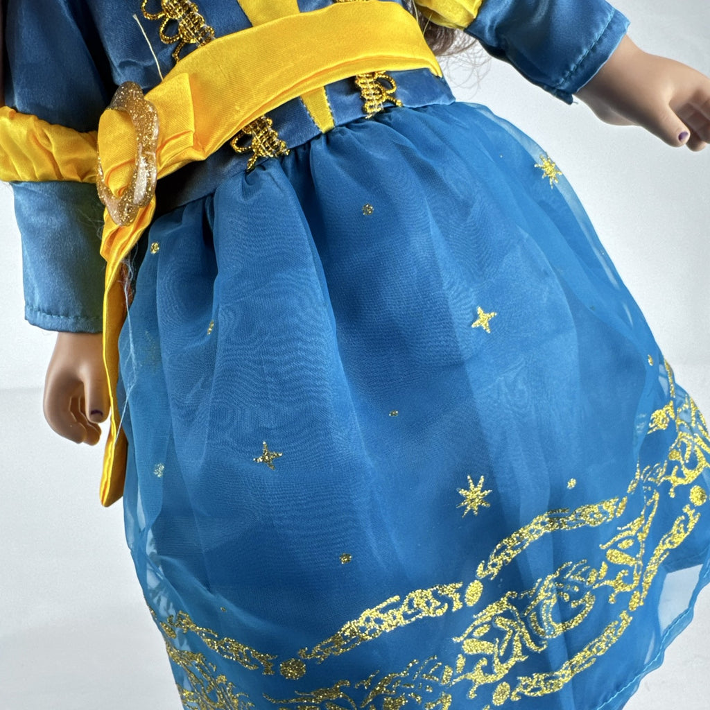 Cititoy 18-inch girl doll with wavy brown hair, blue highlight streak, and royal blue princess gown.