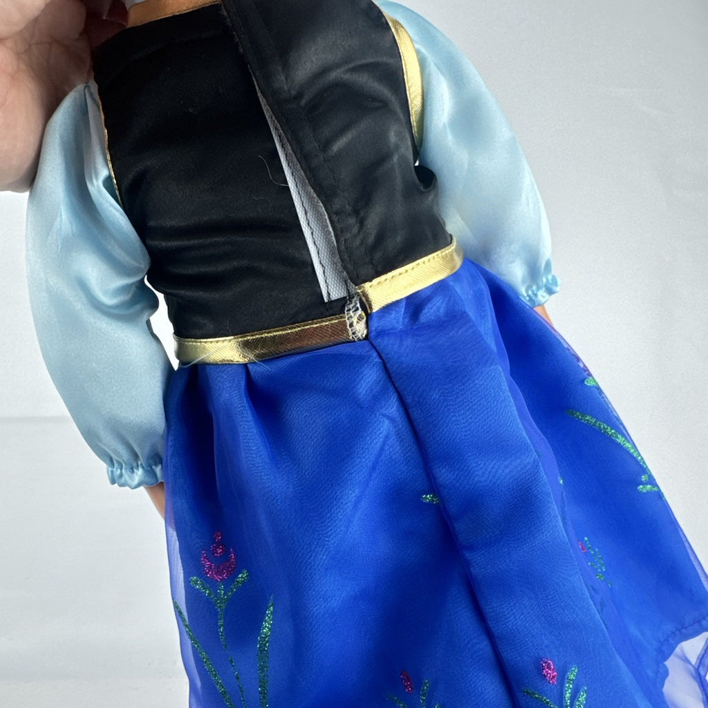 Battat Our Generation 18-inch blonde doll wearing a Disney Frozen Anna dress and blue glitter shoes