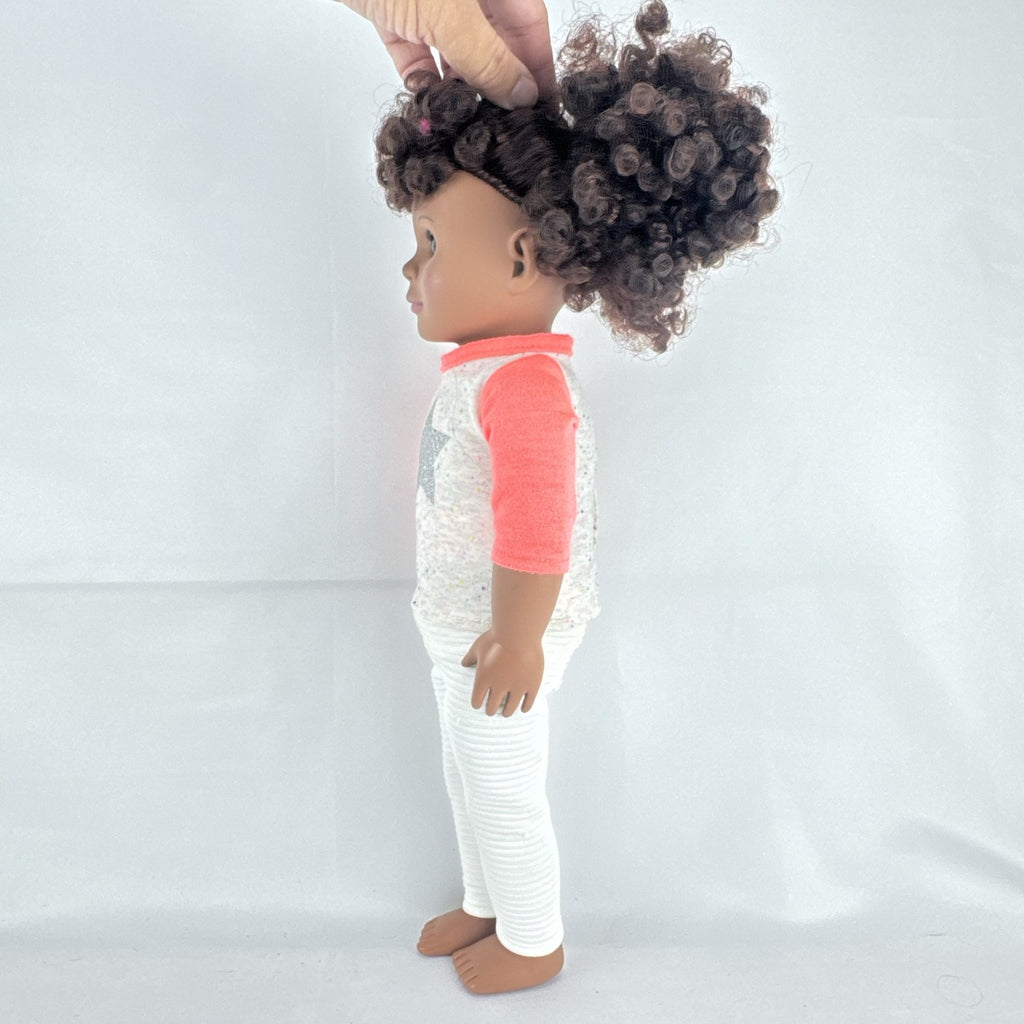 Battat Our Generation 18-inch African American doll with curly dark brown hair wearing a star shirt and white pants