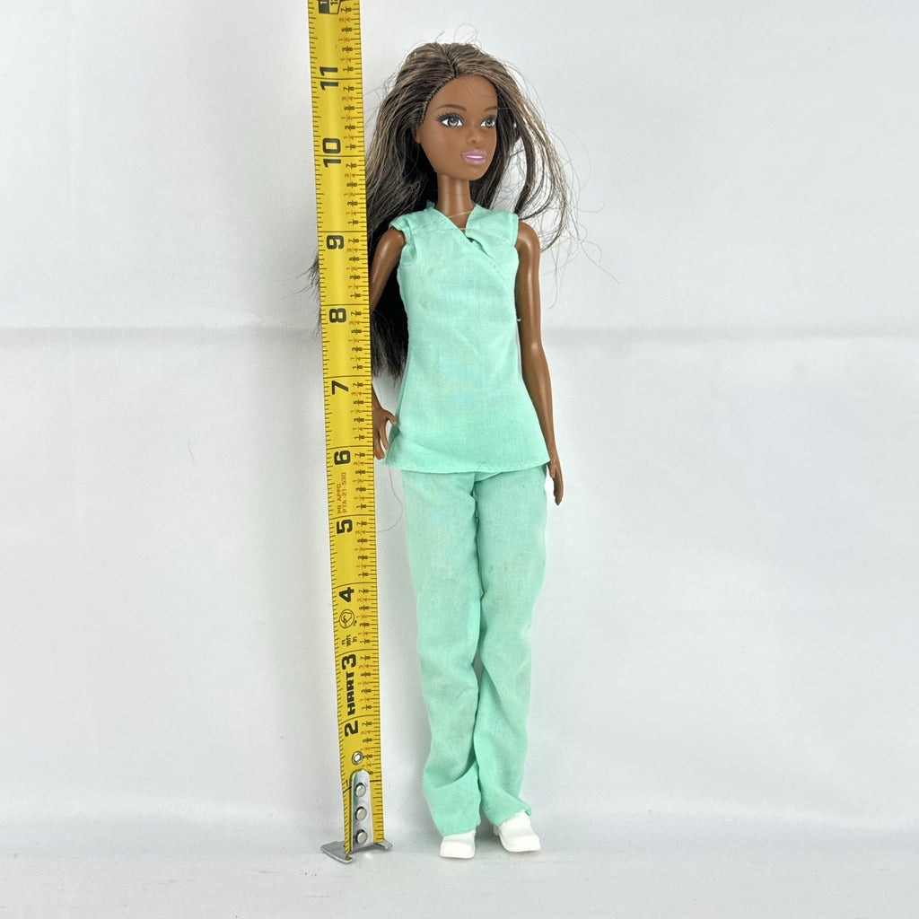 Mattel Barbie Careers African American healthcare doll wearing mint green scrubs and white clogs