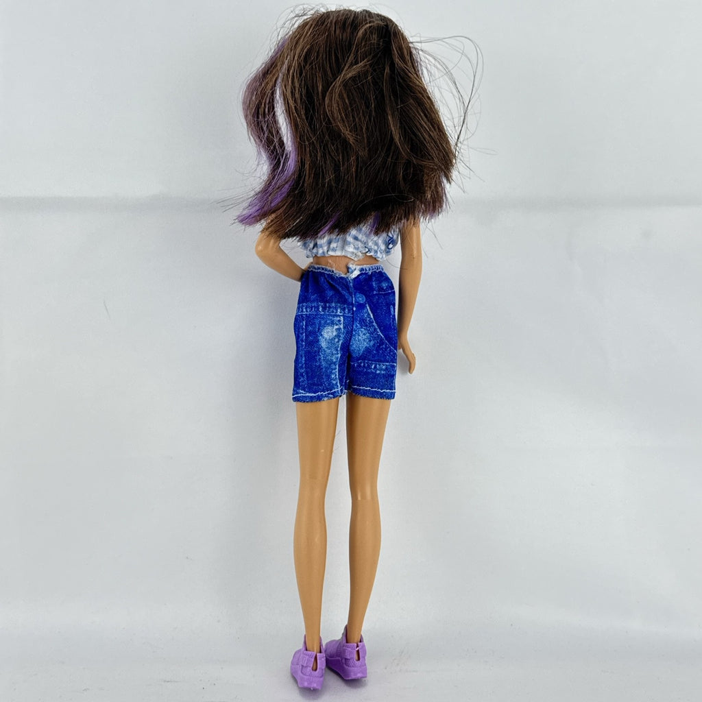 Mattel Barbie Skipper Babysitters Inc doll with purple streaked hair, blue gingham top, and shorts