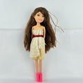 ZURU Sparkle Girlz 10-inch fashion doll with brown hair, cream and gold dress, and bright pink boots