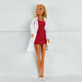Simba Steffi Love blonde doctor doll wearing a white lab coat and pink knit dress