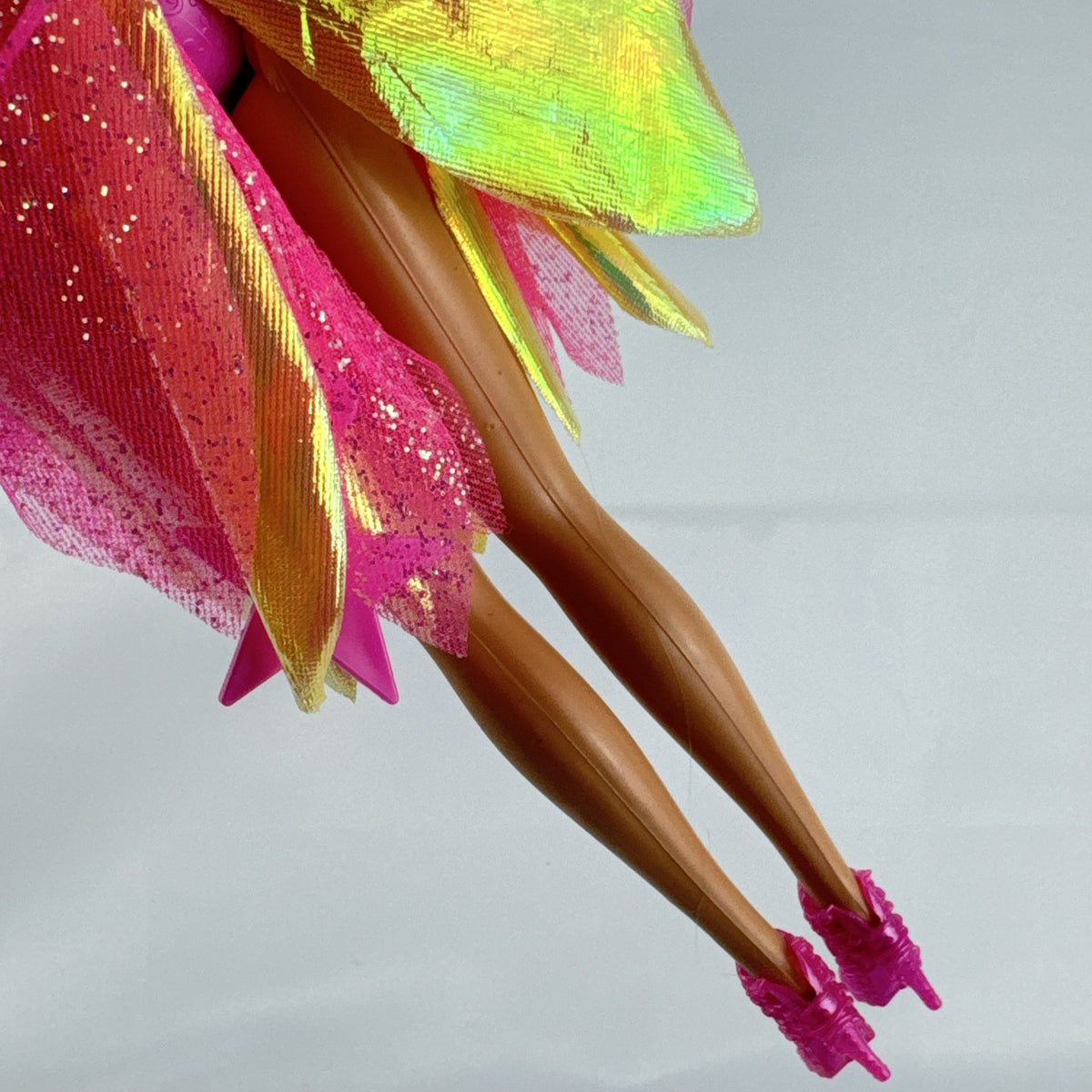 1998 Mattel blonde fairy Barbie doll in iridescent pink sparkle dress with pull-string twirling skirt
