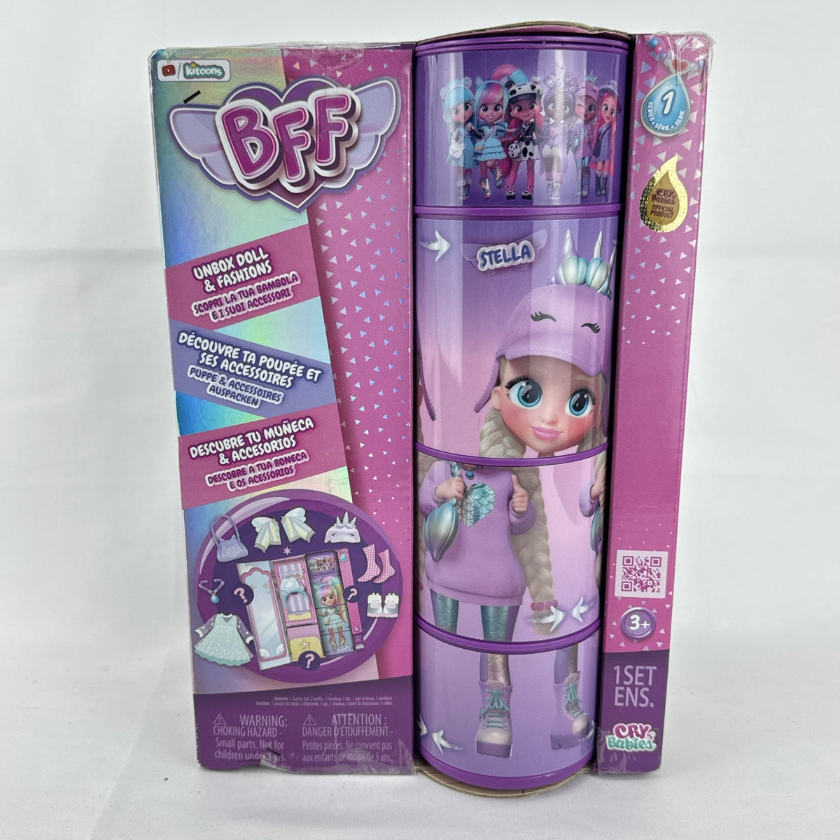 IMC Toys Cry Babies BFF Series 1 Stella 8-inch fashion doll in original sealed cylinder packaging.