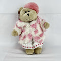 Starbucks 2006 Valentine Bearista plush bear wearing a pink faux fur coat and beret