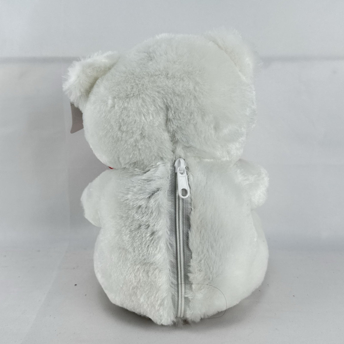 Givedears white plush teddy bear with illuminated LED lights holding an embroidered red I Love You heart