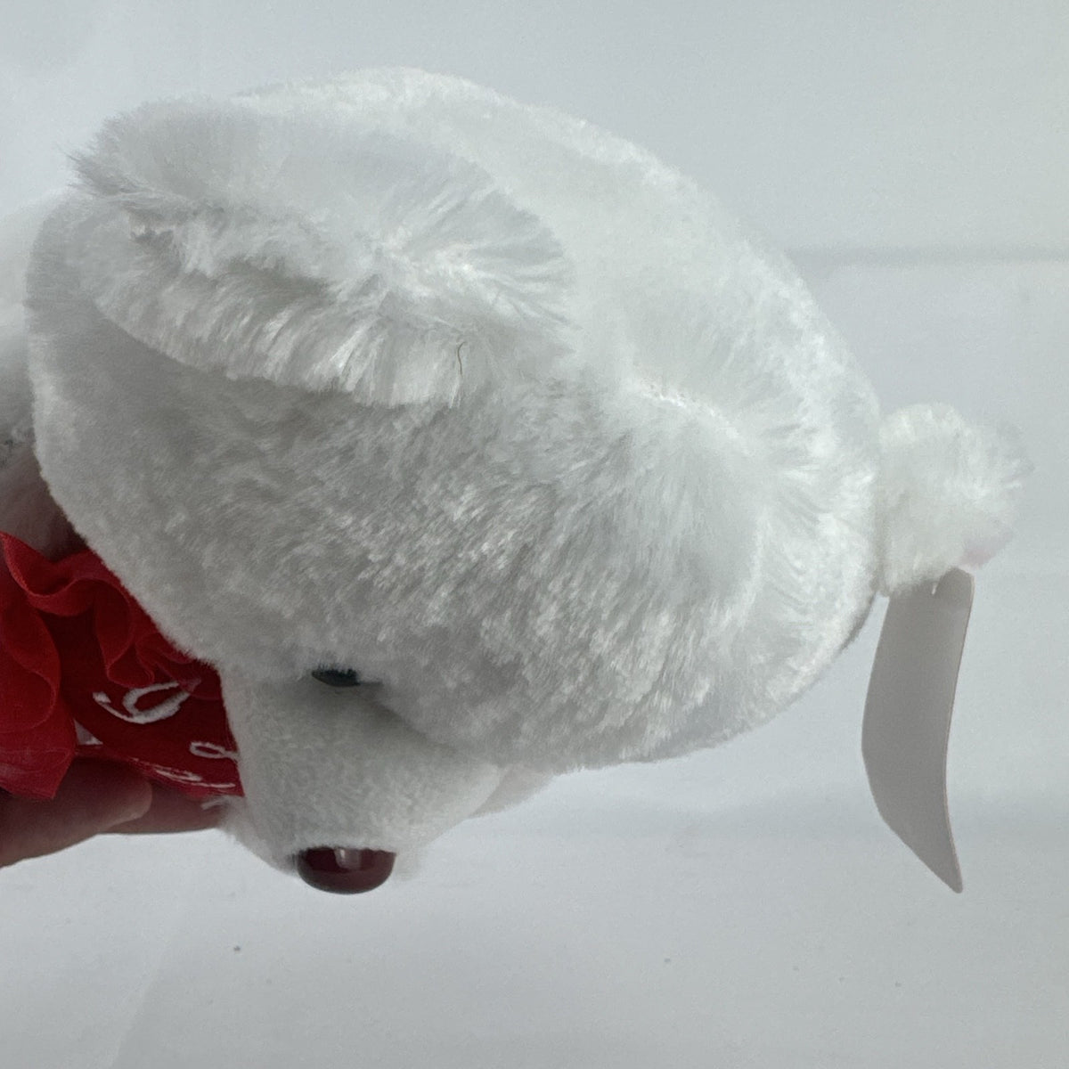 Givedears white plush teddy bear with illuminated LED lights holding an embroidered red I Love You heart